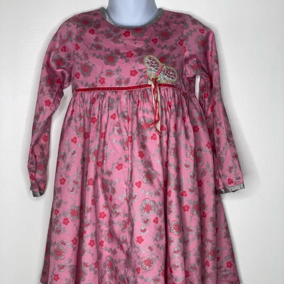 baby lulu Other - Baby Lulu girls pink silver long sleeve floral butterfly dress sz4